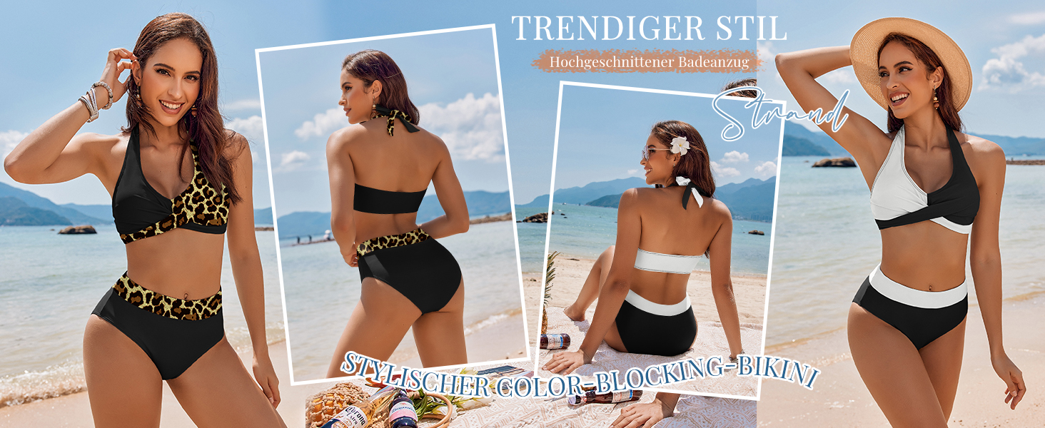 Бікіні Ecouaer для жінок, комплект двочастинний з високою талією, корегуючий животик, купальник з зав'язками на шиї, S-XXL XL, зелений