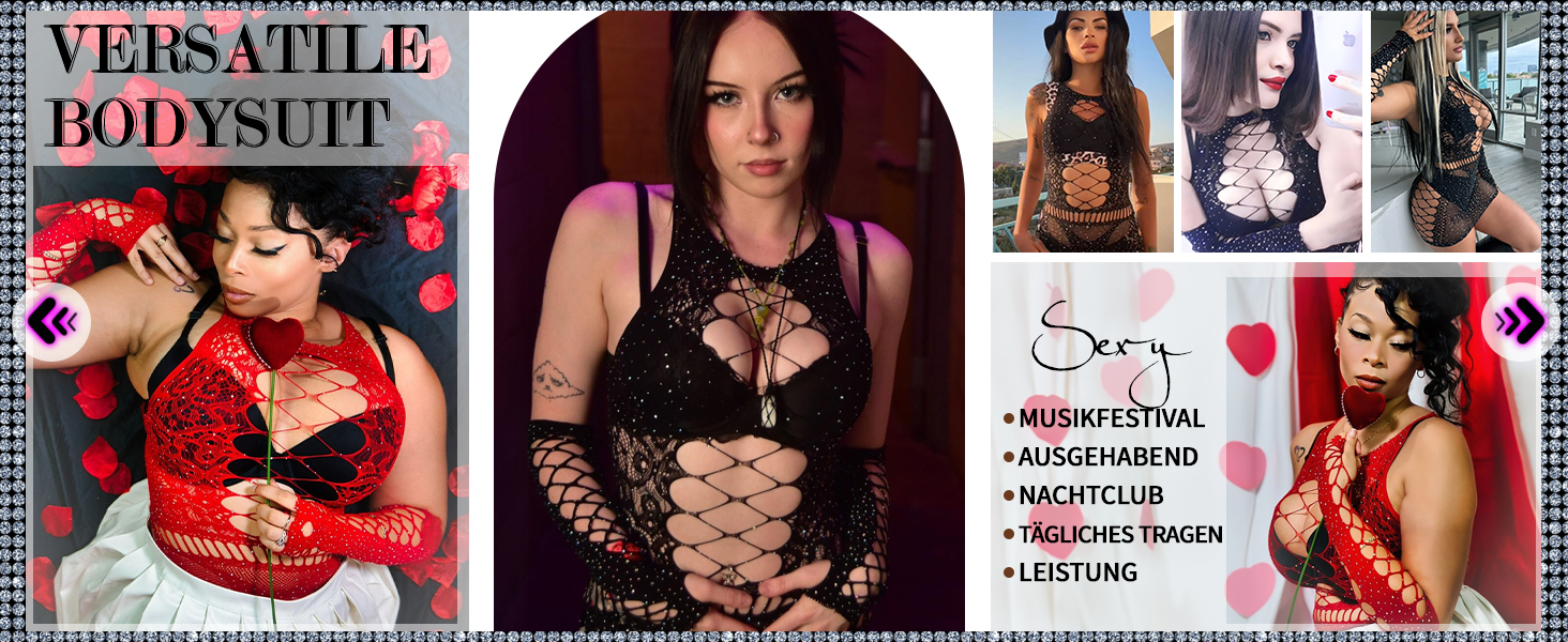 Елегантний жіночий комплект нижньої білизни Ella Lust: мереживний боді, сукня з паєтками та мереживні рукавички. Чорний, універсальний розмір.