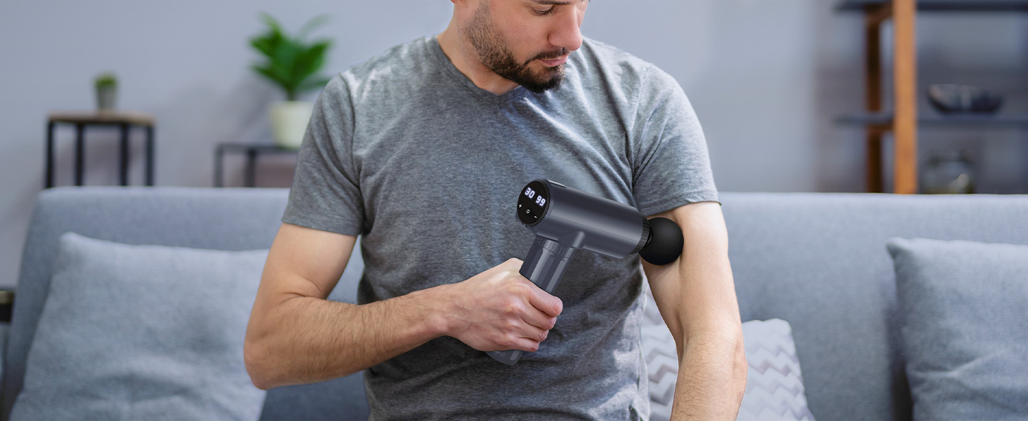 Перкусійний масажер Massage Gun для м'язів, ручний масажний пістолет з 30 рівнями швидкості та 6 насадками, USB-C зарядка, чорний