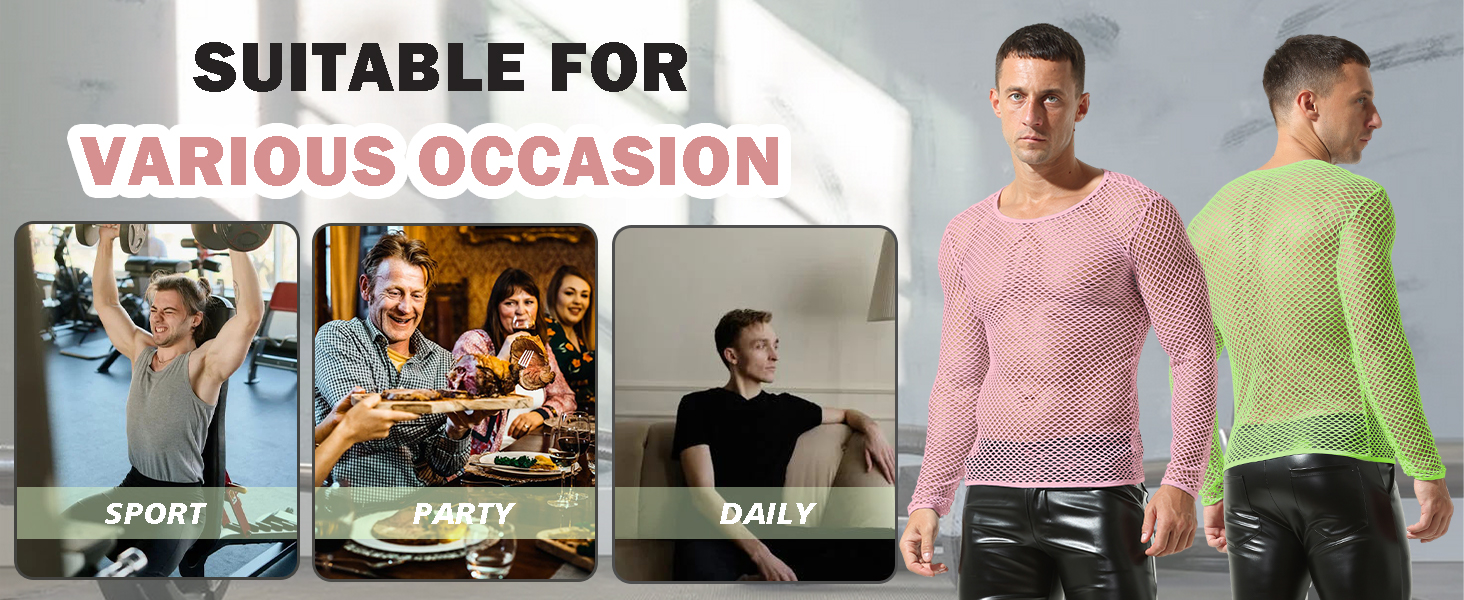 Чоловіча сітчаста футболка QiaTi з довгим рукавом, прозора, мереживна, чорна