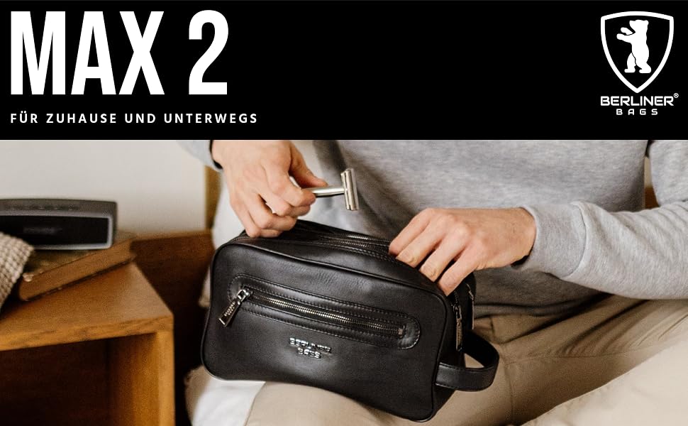 Шкіряна косметичка для подорожей Berliner Bags Vintage Kulturbeutel Max, велика сумка для аксесуарів та гігієни з 2 відділеннями, унісекс — Коричневий/Чорний