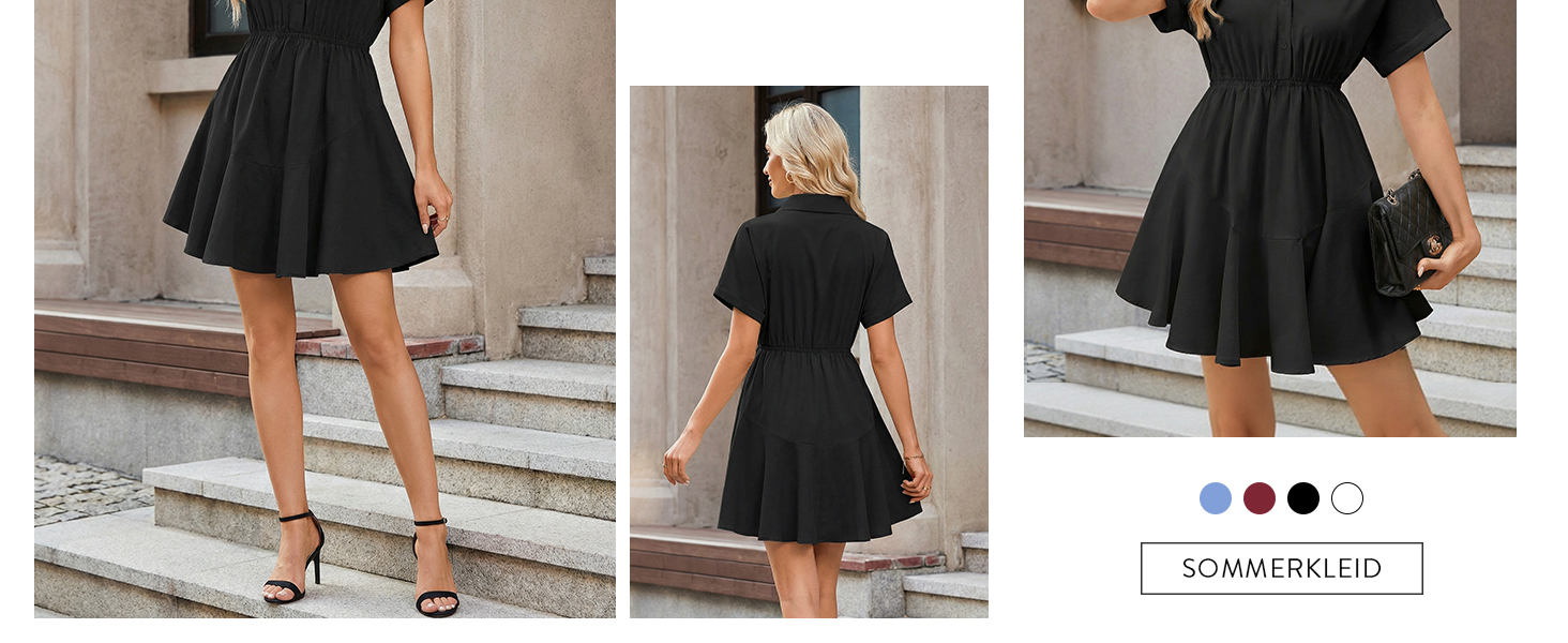 Сукня Beluring Bluenkleid жіноча літня коротка з V-подібним вирізом, червона (S) з кишенями та ґудзиками