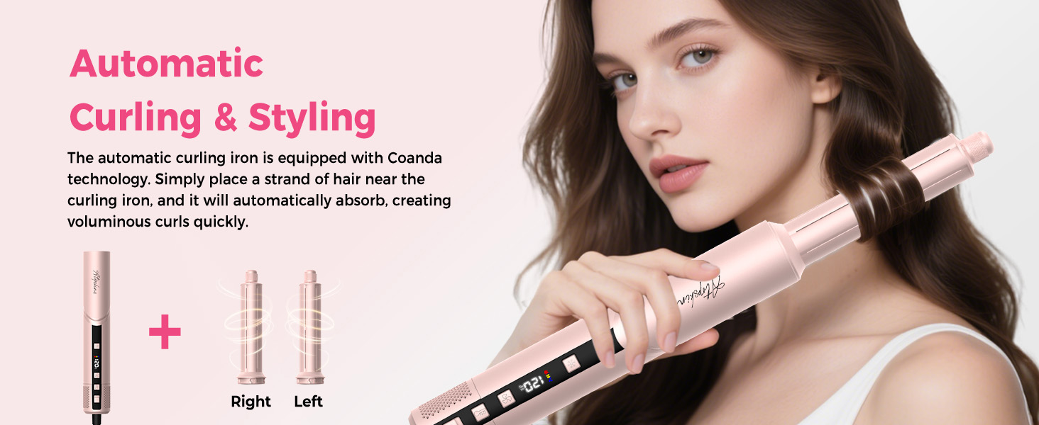 Набір стайлер для волосся 7 в 1 Atopskins Airstyler Pro: фен з дифузором, круглі щітки, випрямляч та плойка для beach waves, Creamrosa