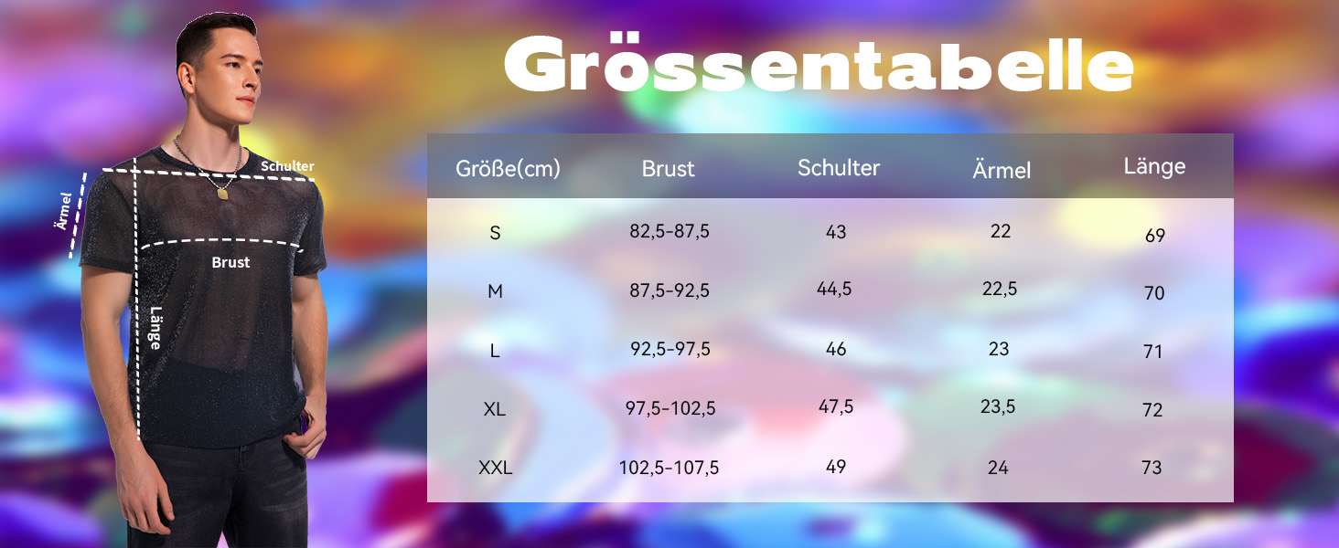 Чоловіча футболка Hawiland з блискітками, сітка, мереживо - для вечірок, клубів, рейв-вечірок. Чорний колір, розмір S