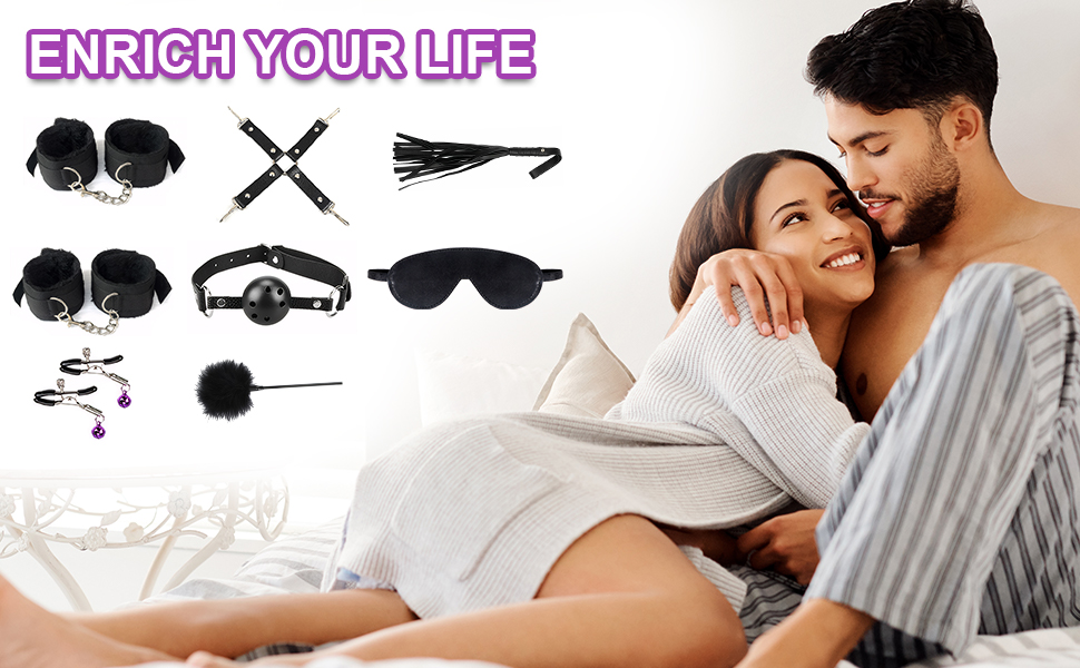 Набір для БДСМ-фетишу, 34 шт. (чорний та фіолетовий): кайдани, щипці для сосків, маска для очей, прічка. Ідеальний для початківців та досвідчених
