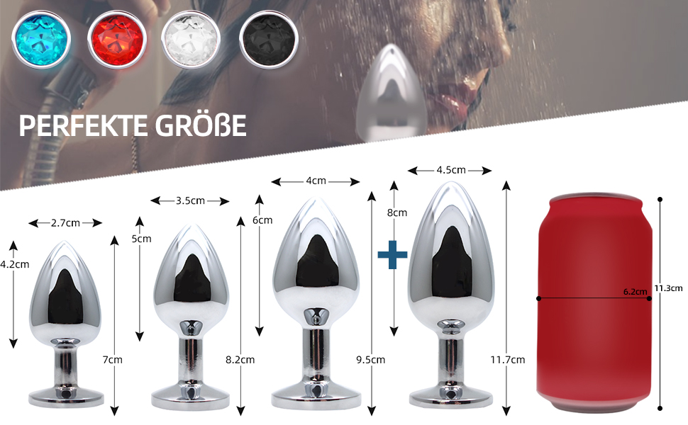 Набір анальних пробок 4 шт. Super Groß zu Klein, срібло, метал, для початківців, жінок, чоловіків, пар