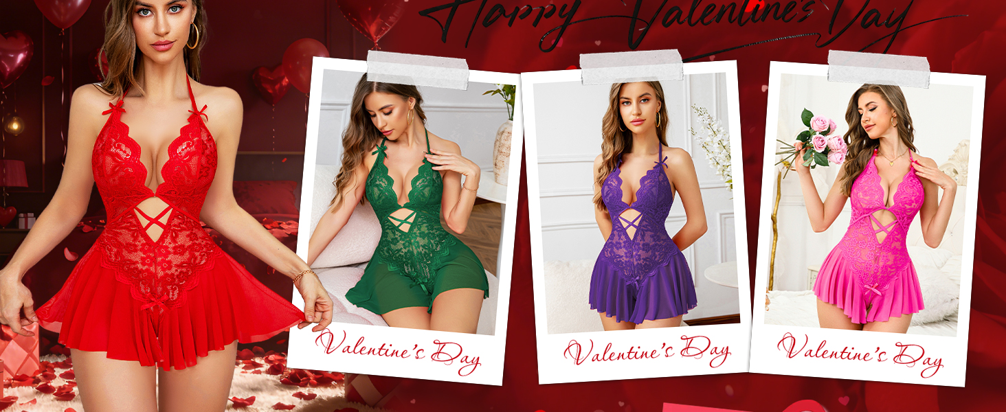 Жіночий мереживний боді Babydoll, сексуальна спідня білизна з глибоким V-подібним вирізом, прозора мережка, регульовані бретелі, червоний колір