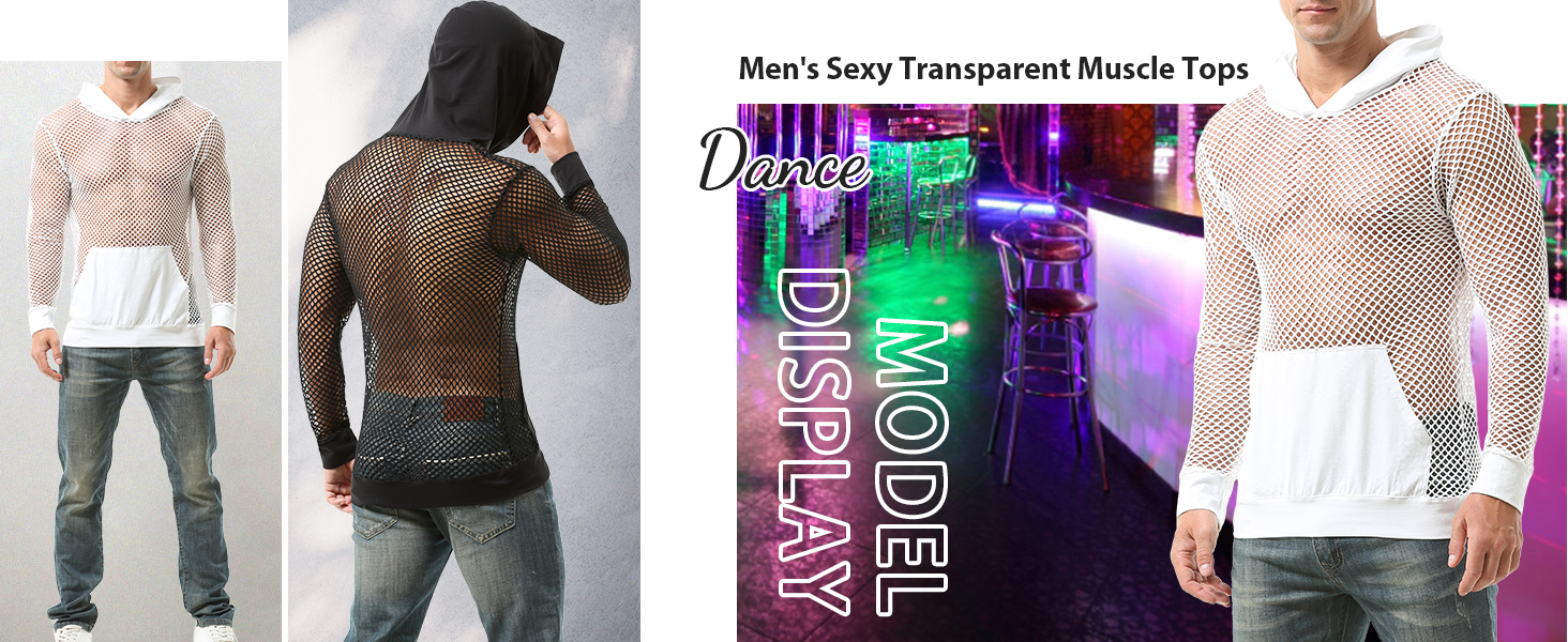 Чоловіча сітчаста сорочка AIEOE: дихаюча, з довгим рукавом, мереживна, сексуальна клубна сорочка, прозора сітчаста сорочка, чорна