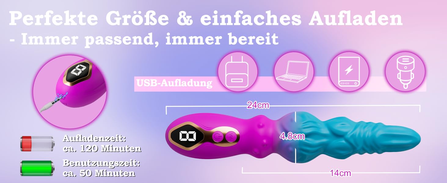 Вібратор для дорослих Monster Dildo з 9 режимів вібрації та LED-дисплеєм, 24 см, для жінок та чоловіків, набір вібраторів з стимуляцією клітора та анальним отвором