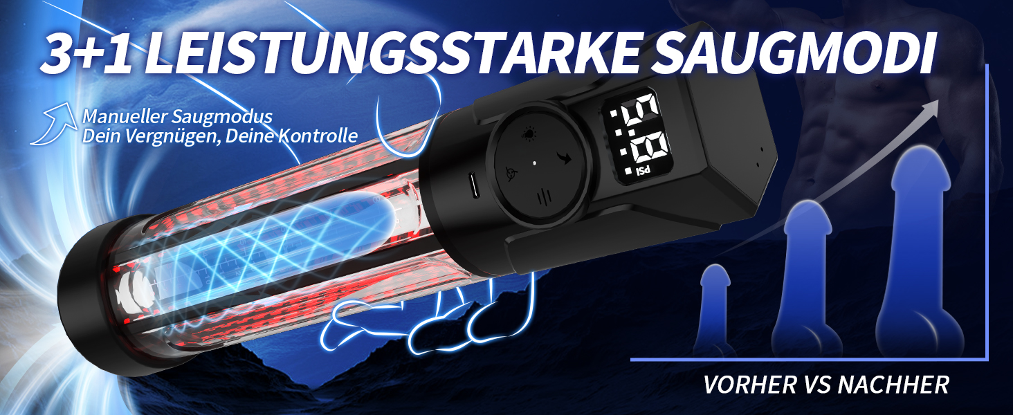 Електрична вакуумна помпа для збільшення пеніса з LED-червоною терапією, смарт-індикатором тиску, 3 рівні всмоктування та ручним режимом, вологостійка іграшка для чоловіків