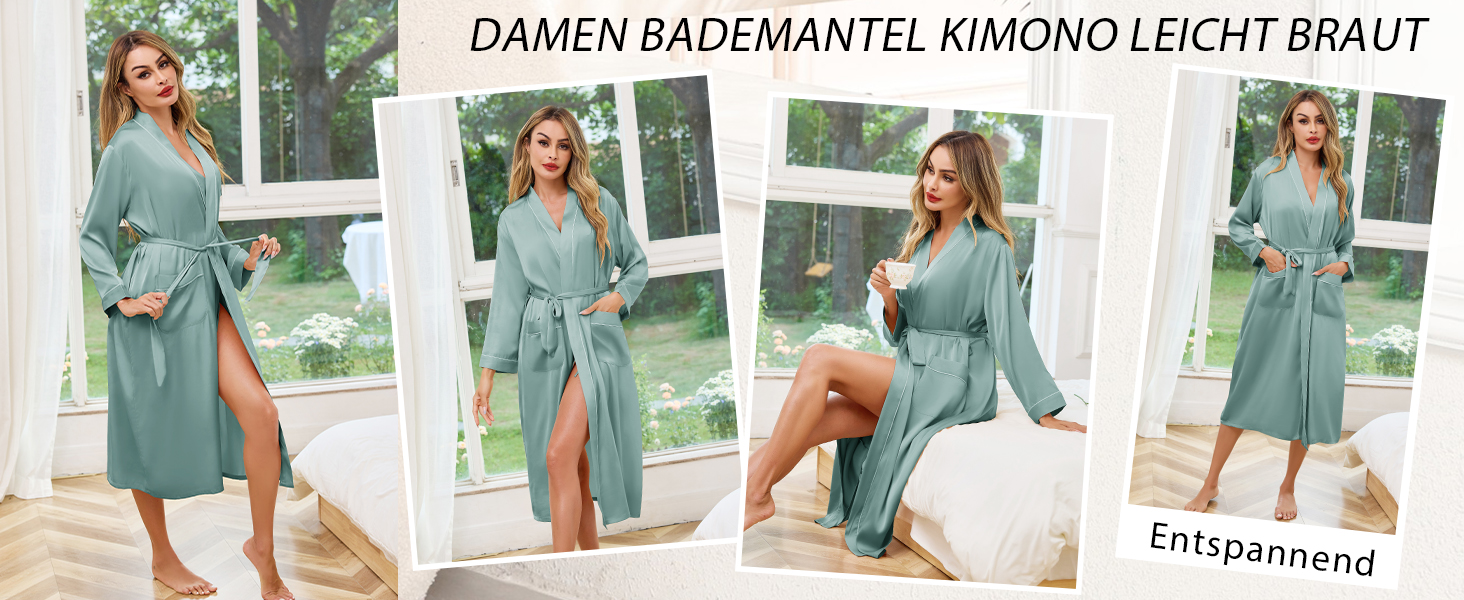 Жіночий атласний халат довгий, баняк, кімоно, легкий, весільний, м'який, для вечірки, нічна сорочка, V-подібний виріз, S-XXL, XL, світло-рожевий