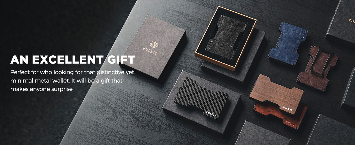 Чоловічий картхолдер VULKIT зі сталевим затискачем для грошей, Slim Wallet з RFID-захистом, компактний гаманець з текстурою під дерево на 12–15 карток