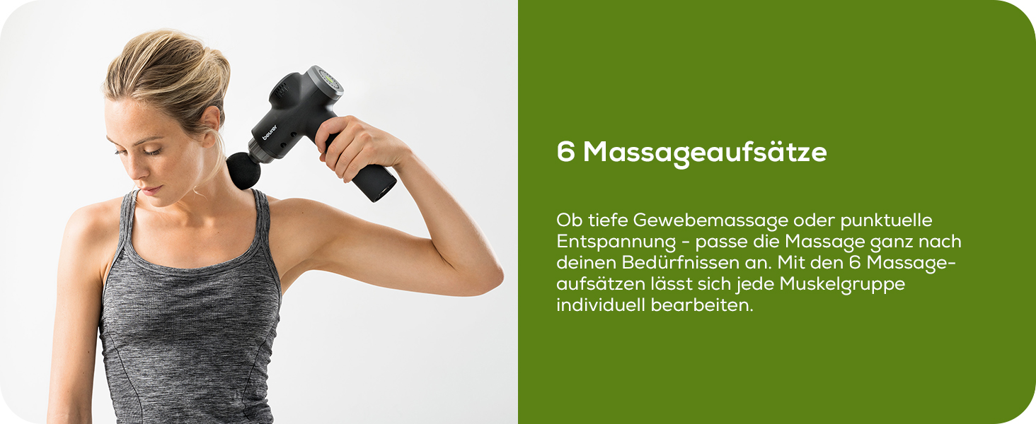 Перкусійний масажер Beurer MG 79 Massage Gun Sensitive: компактний масажний пістолет для чутливих зон, 3 насадки та 3 рівні інтенсивності