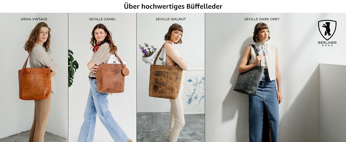 Жіноча шкіряна сумка-шопер Berliner Bags Vintage Seville, класична сумка з ручками (Темно-сіра)