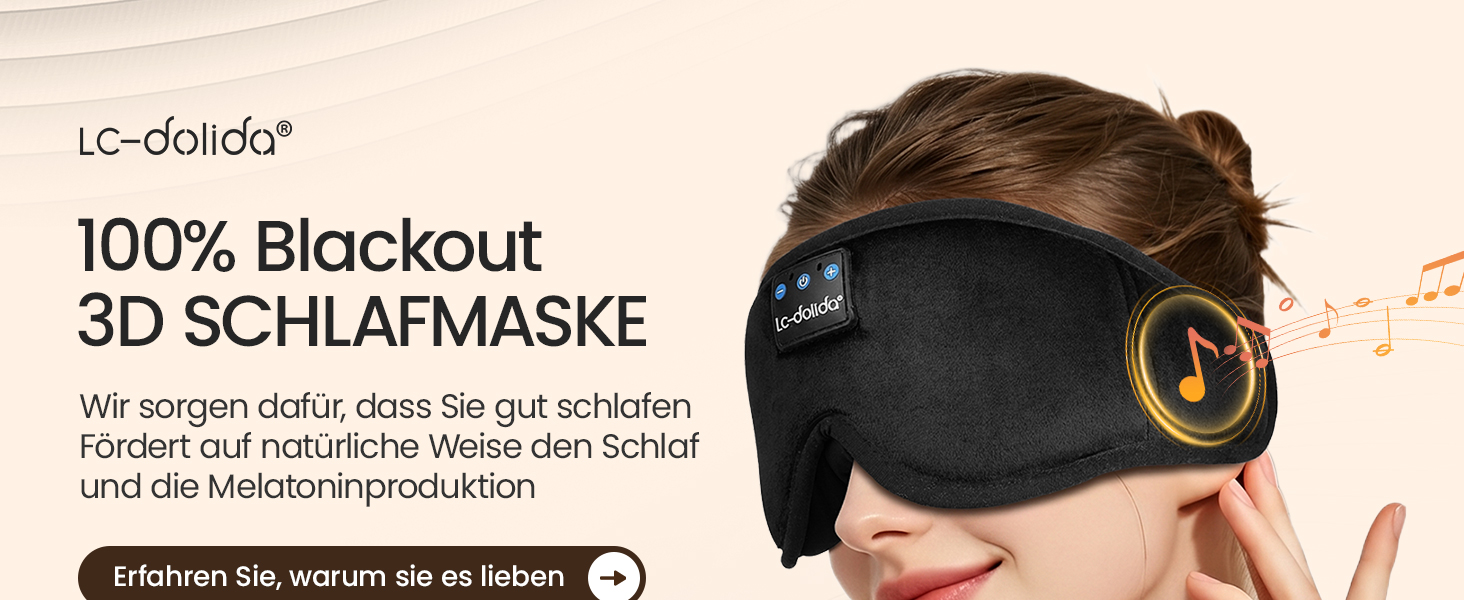 Маска для сну з Bluetooth-навушниками LC-dolida V5.4, 3D дихаюча бавовняна маска для очей з мікрофоном, миюча, для подорожей, йоги та медитації, чорна