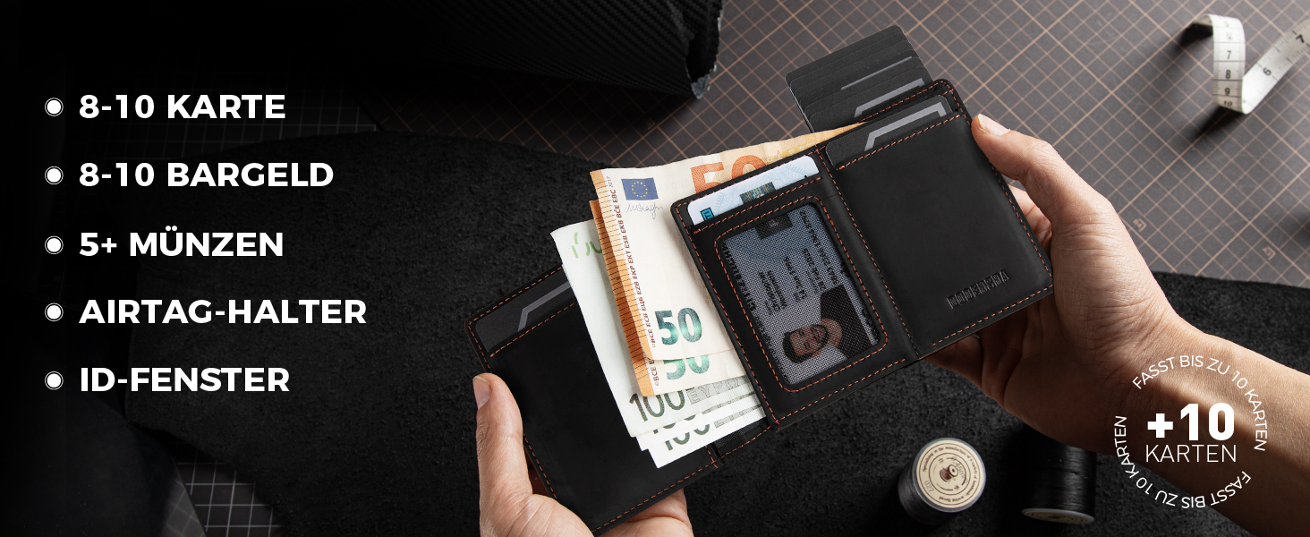 Чоловічий смарт-гаманець DODENSHA MagSnap для AirTag з RFID захистом, відділенням для монет та картхолдером на 10+ карток, чорно-помаранчевий