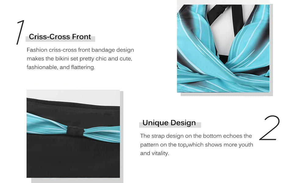 Жіночий двочастинний купальник Adigaber з V-подібним вирізом, квітковий принт, бікіні з животом, комплект M, синій у смужку