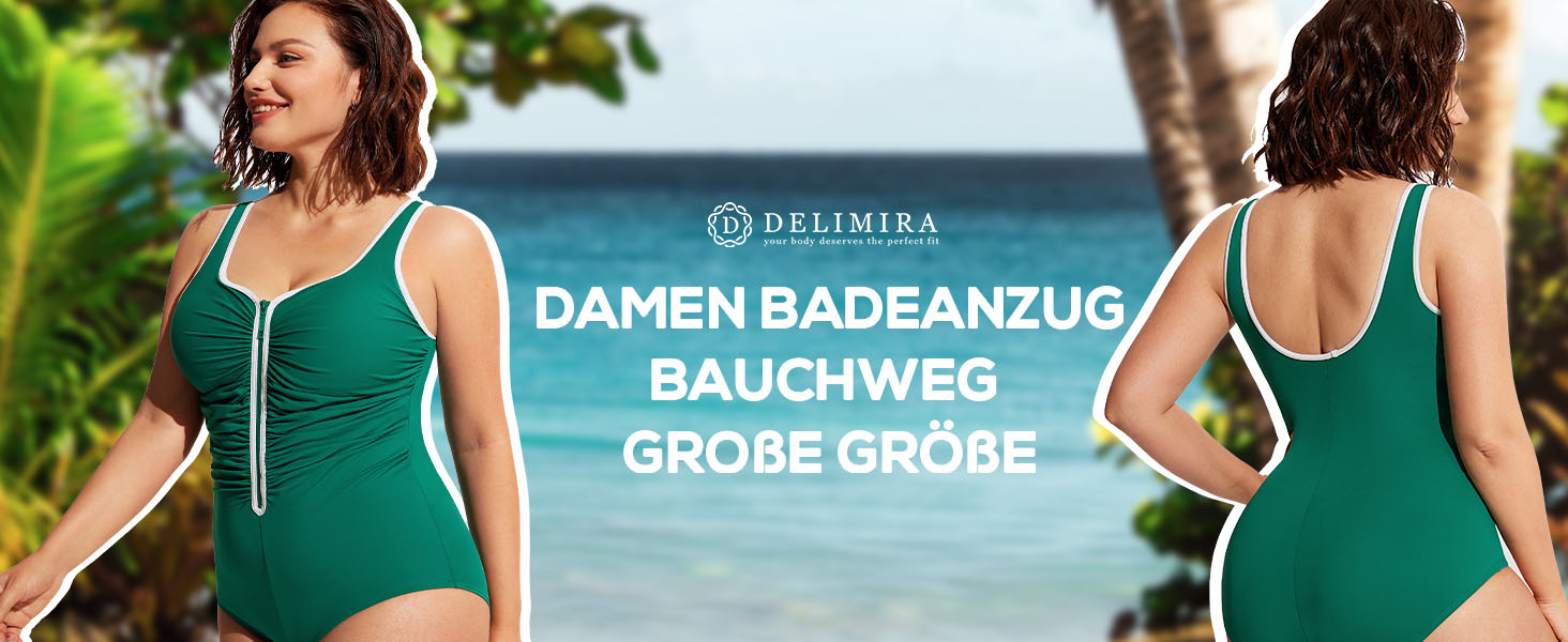 Купальник жіночий Delimira великий розмір з блискавкою спереду, 48, багатокольоровий