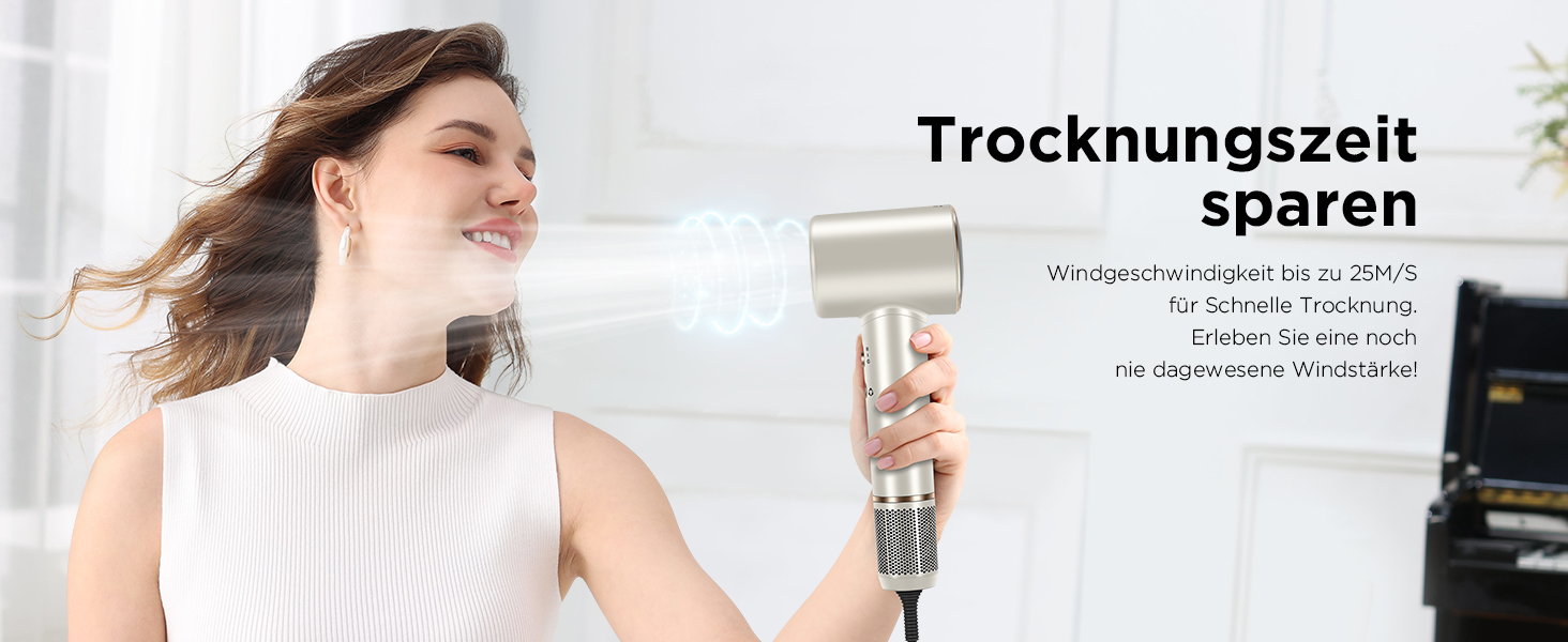 Професійний фен для волосся Parwin Pro Beauty Air-Sonic з HD-LED дисплеєм, безщітковим мотором 110,000 RPM та іонізацією (200 млн негативних іонів), швидка сушка 25м/с, Champagne Silver