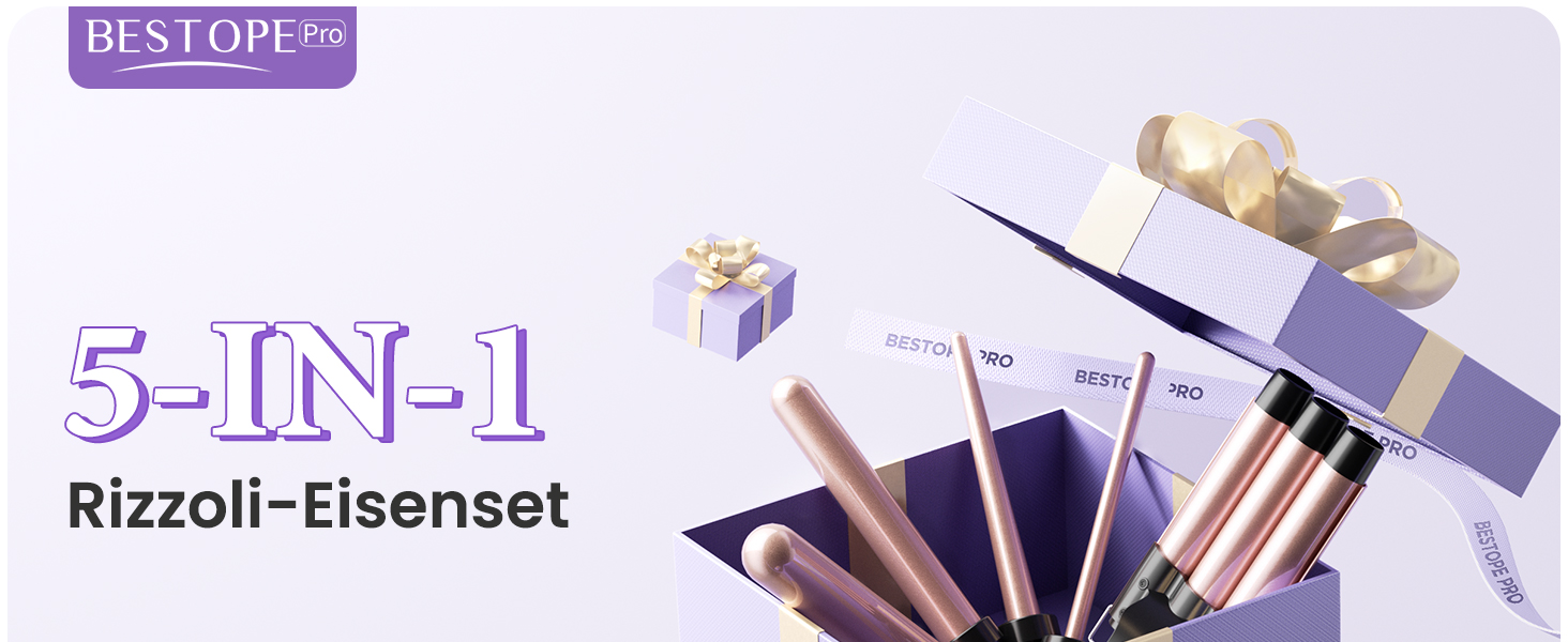 Набір для завивки волосся 5-в-1 BESTOPE PRO: керамічний плойка-стайлер для великих локонів та хвиль, 2 температурні режими, антифриз, колір Rose Gold