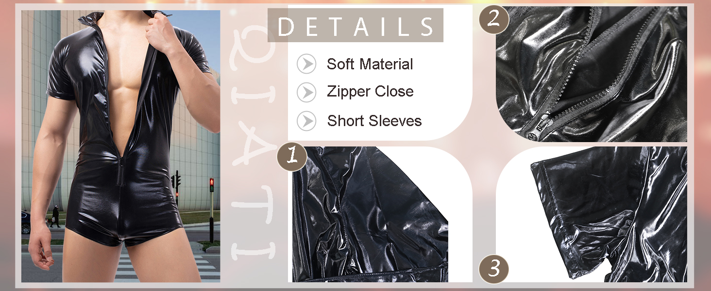 Чоловічі шорти без рукавів QiaTi з блискавкою, з екошкіри, боді з 2 кишенями, чорні, розмір L