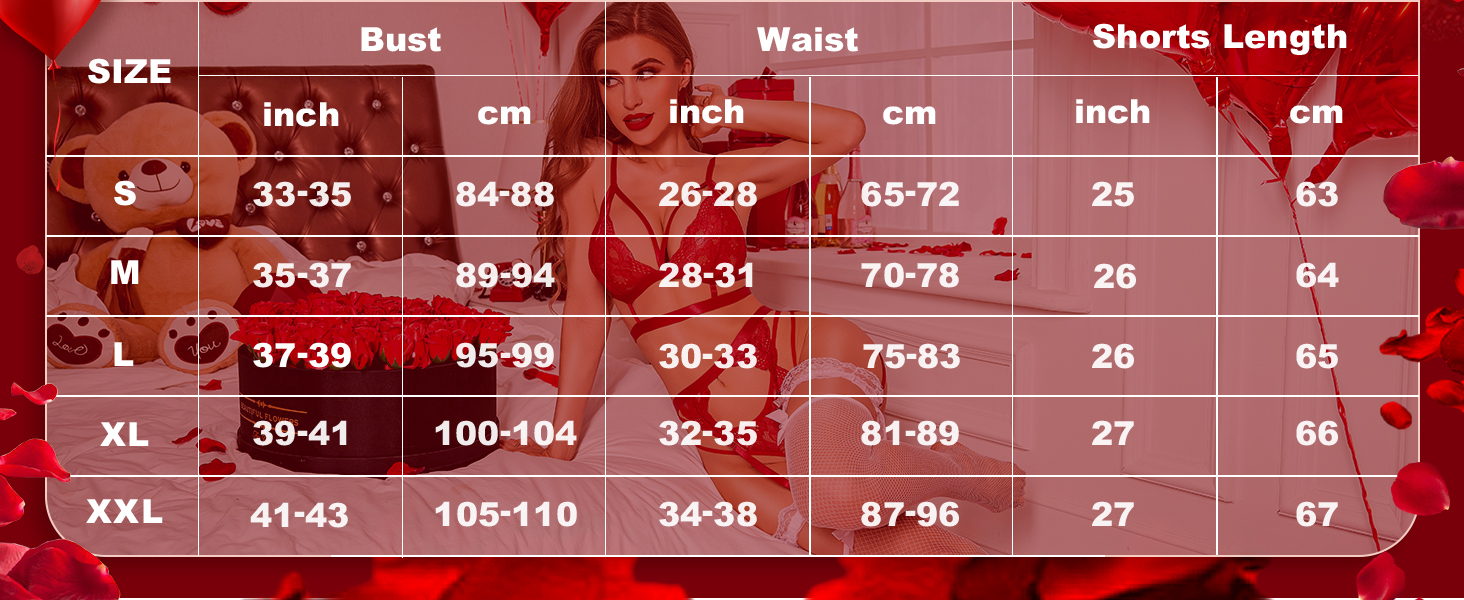 Комплект спідньої білизни RSLOVE для жінок: мереживний тіло, бюстгальтер та труси (чорний, червоний)