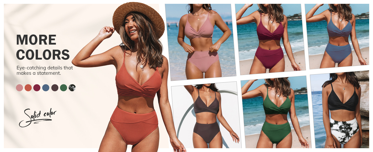 CUPSHE Бійкіні для жінок: Розрізний топ, висока талія, купальник, двочастинний, чорний/зелений