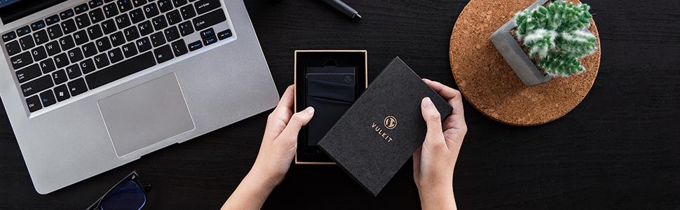 Чоловічий картхолдер VULKIT з RFID/NFC захистом, міні-гаманець для 5-7 карт та купюр, чорний