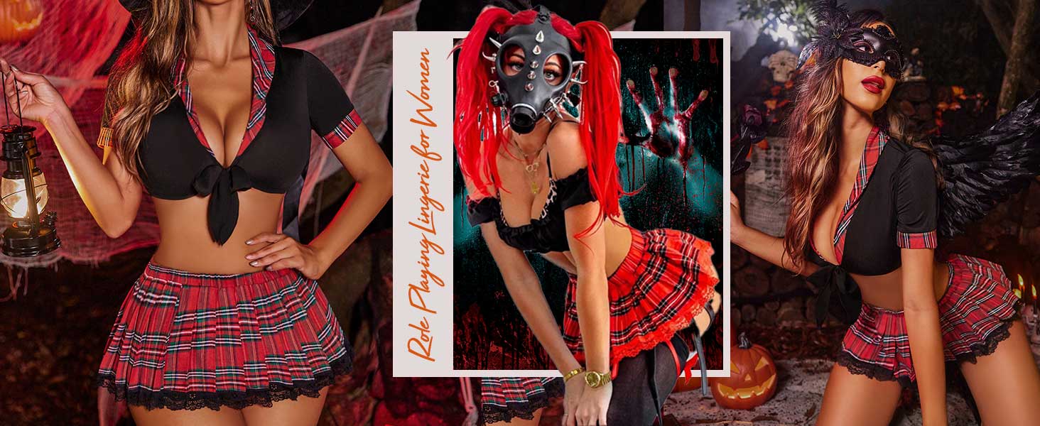 Комплект спідньої білизни Avidlove для рольових ігор: міні-спідниця з фалдами, сексуальний студентський костюм, білий