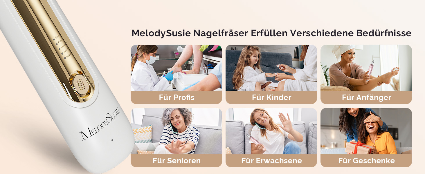 Професійний набір для педикюру MelodySusie PC760G: електричний апаратний фрезер 8 в 1, бездротовий, 5 швидкостей, LED-підсвітка, для догляду за нігтями та стопами (W-gold)