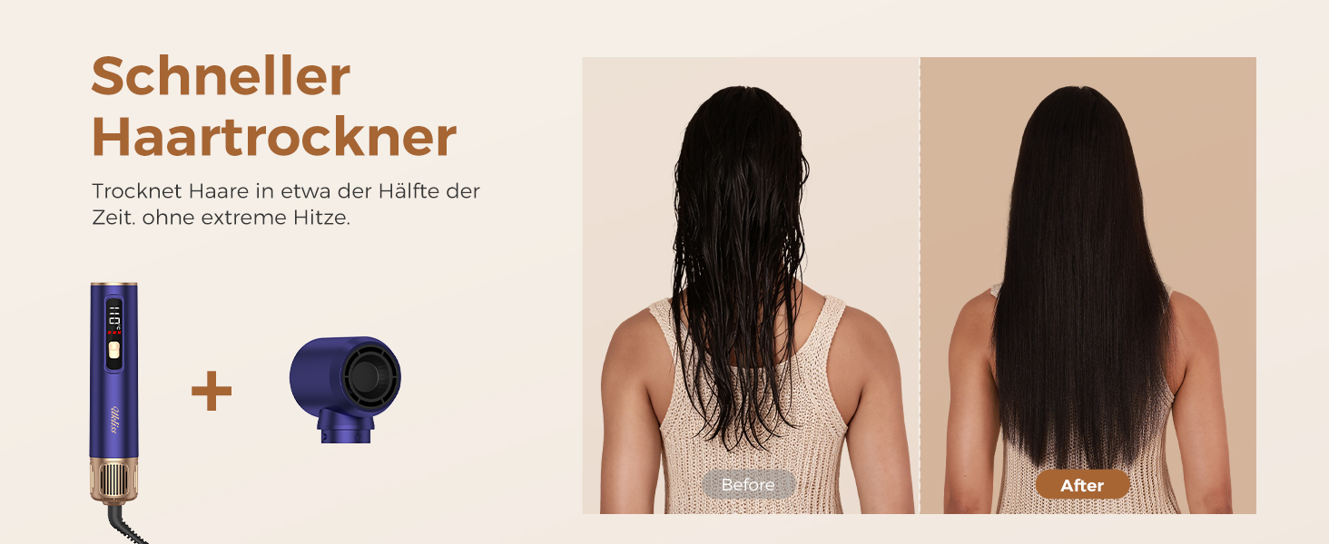 Мультистайлер для волосся 6 в 1 UKLISS Air Styler Set з дифузором, LCD-дисплеєм та насадами для завивки, сушіння та вирівнювання, 1000 Вт, Gold Blue