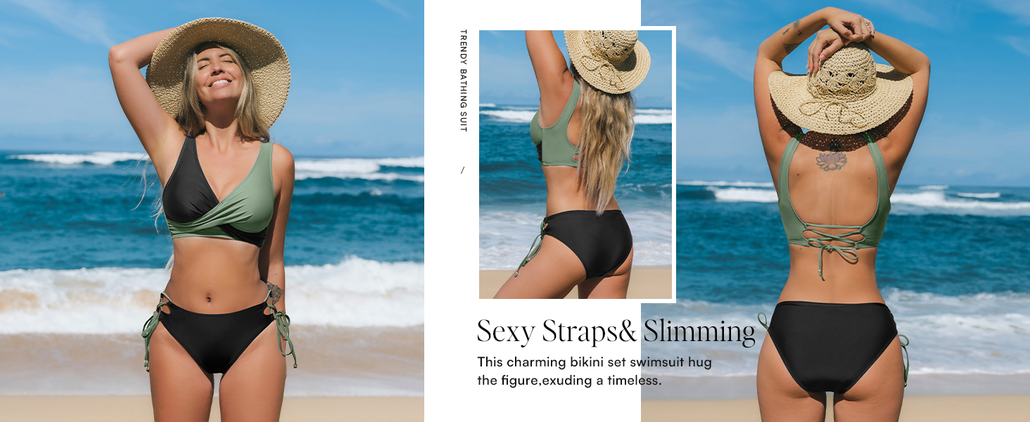 CUPSHE Bikini Set: Розкішний двочастинний купальник з квітковим принтом, низька посадка, шнурівка, лимонний колір