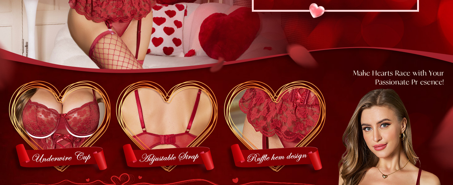 Сексуальна білизна RSLOVE для жінок: бюстгальтер на кісточках з ефектом пуш-ап, регульовані бретелі, фігурна шнурівка та стрінги, чорний колір