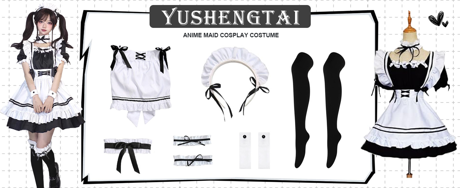 Костюм французької служниці: сукня для косплею в стилі аніме, класичний набір для Хелловіну та Різдва, чорний колір