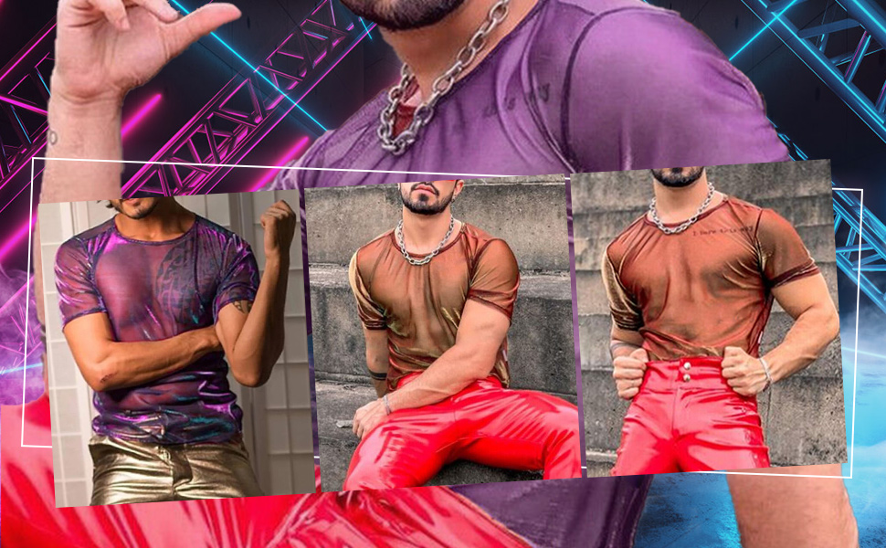 Чоловіча футболка AIEOE з блискучим дизайном - дихаюча клубна футболка з сітки, чорна