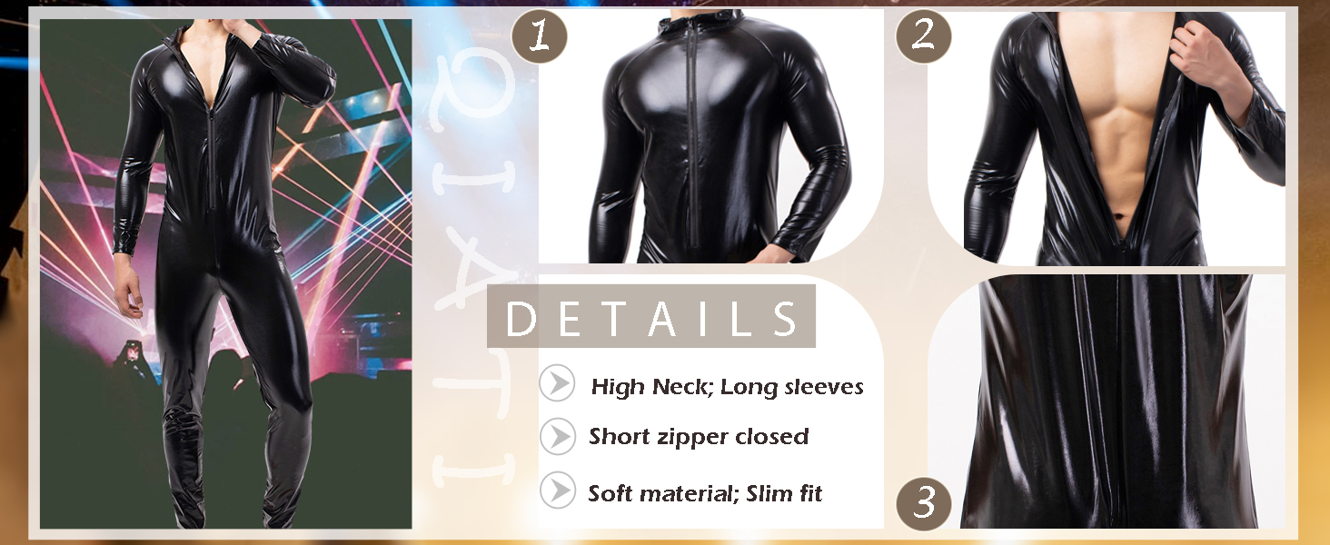 Чоловічі шорти QiaTi без рукавів, лосини на блискавці з екошкіри, боді з 2 кишенями для повсякденного носіння та клубів (XL, чорний)