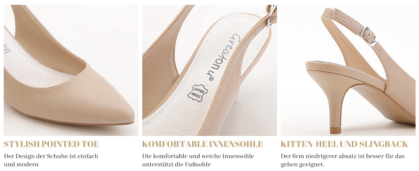 Жіночі туфлі-човники Greatonu з гострим носком та низькими підборами (kitten heel), slingback, колір тауп, розмір 39 EU