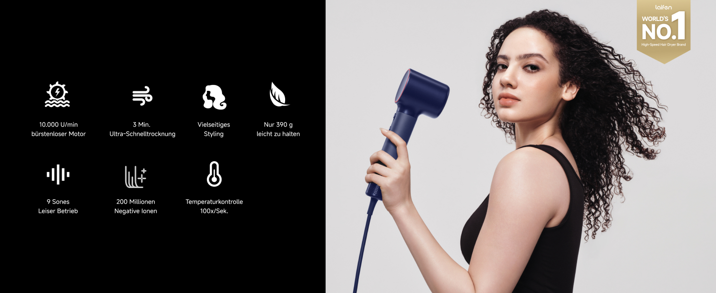 Фен для волосся Laifen Neo Special з інфузією олії, режим догляду 58°C, мотор 110 000 об/хв, іонний, колір Шампань/Платиновий синій