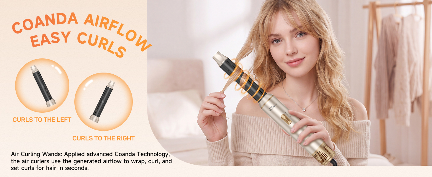 Мультистайлер для волосся 5 в 1 UKLISS Airstyler Pro 1000W: фен, брашинг, гофре, випрямляч та завивачі для сушіння та укладки, Сріблясто-золотий