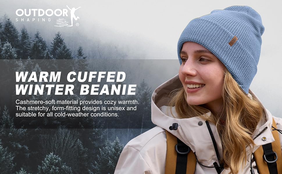 Зимова шапка-біні з мериносової вовни Outdoor Shaping для чоловіків та жінок, тепла в'язана шапка з відкидним манжетом, сіра/чорна/блакитна