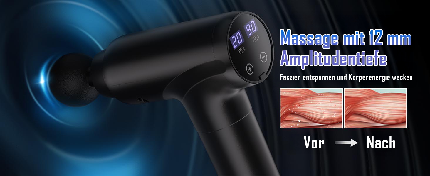 Перкусійний масажер Massage Gun з LED-дисплеєм, електричний масажний пістолет для м'язів (20 швидкостей, 9 насадок), сірий