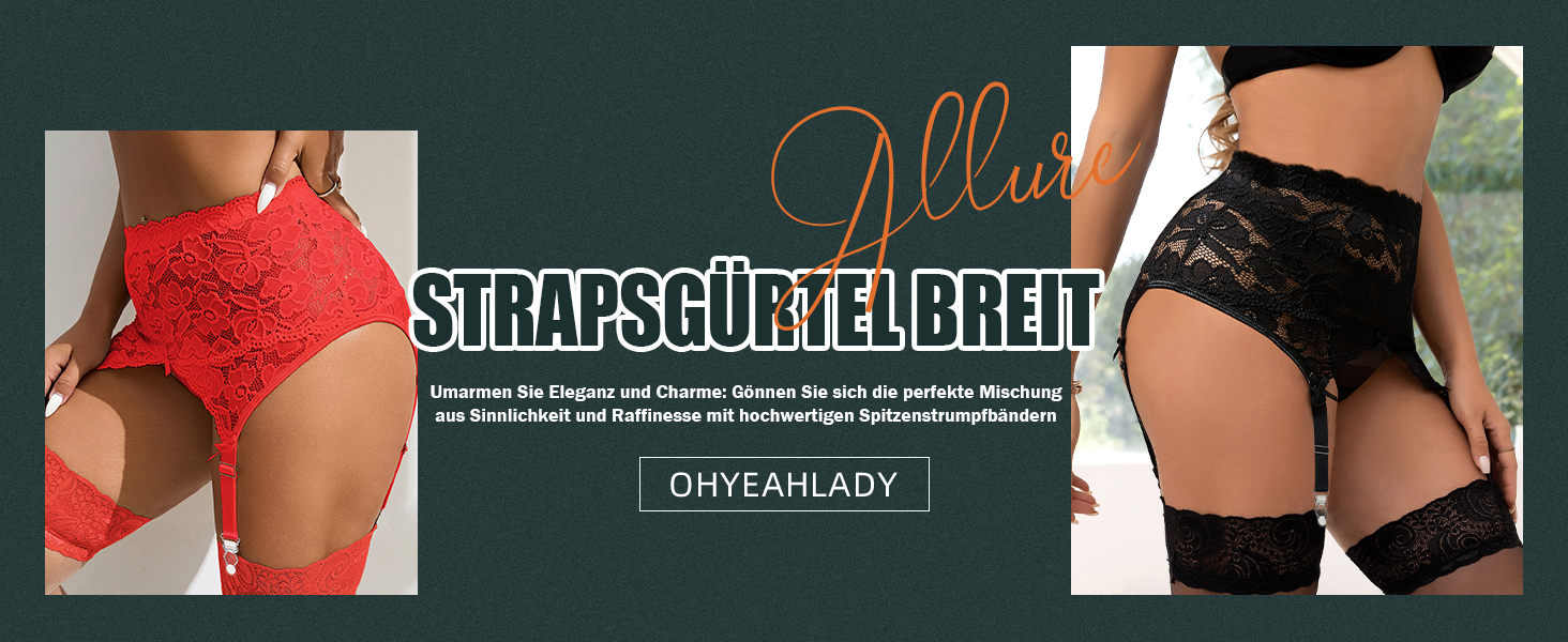 Сексуальний комплект спідньої білизни: страпгуртel з мереживом, широкі еластичні ремінці, чорний, великі розміри XL-XXL