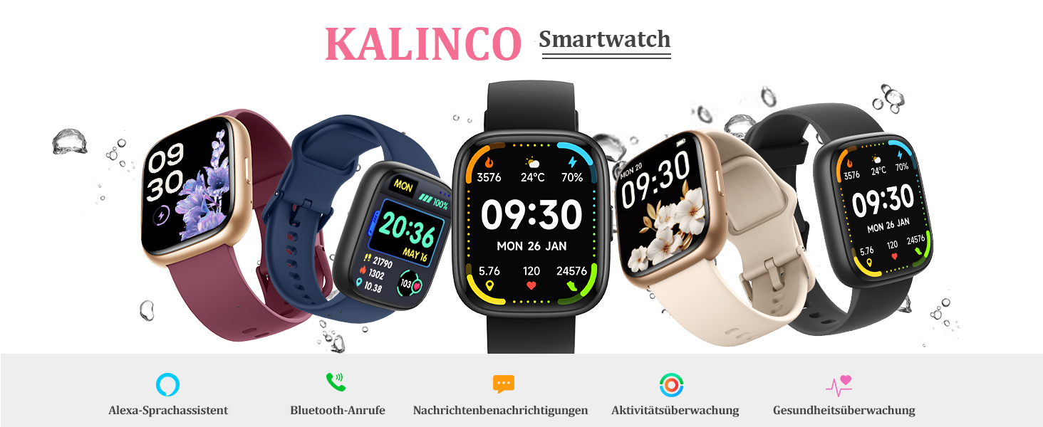 Смарт-годинник KALINCO для чоловіків та жінок: Bluetooth-дзвінки, вимірювання тиску, пульсу, SpO2, стресу, 100+ спортивних режимів, аналіз сну, сумісність з iOS та Android (Фіолетовий)
