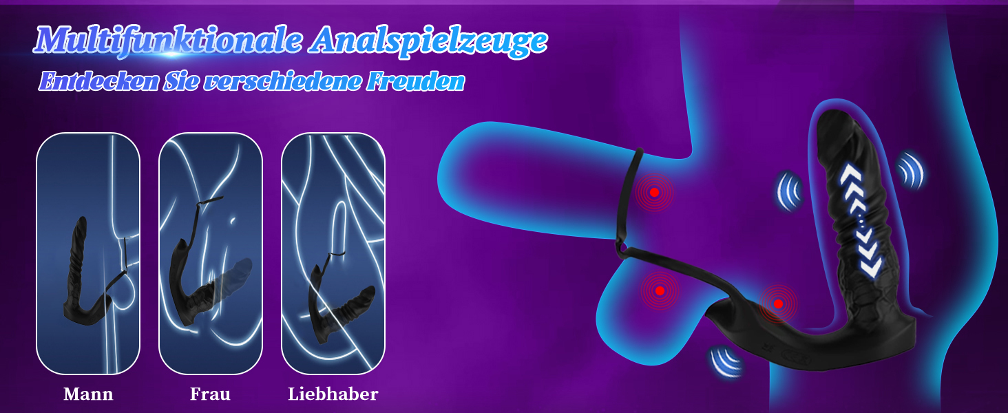 Анальні вібратори TDLPlus з 9 телескопічних та 9 режимів вібрації – ергономічний анальний дildo та анальний плагін для стимуляції простати, з подвійним кільцем для пеніса, секс-іграшки для чоловіків та пар