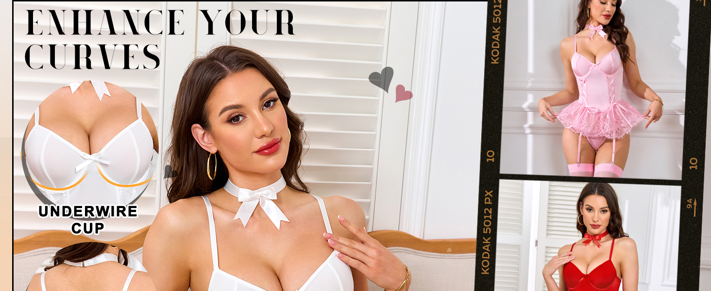Сексуальний комплект білизни RSLOVE: бебі-дол з V-подібним вирізом, поясом для панчох та панчохами, рожевий, розмір XL
