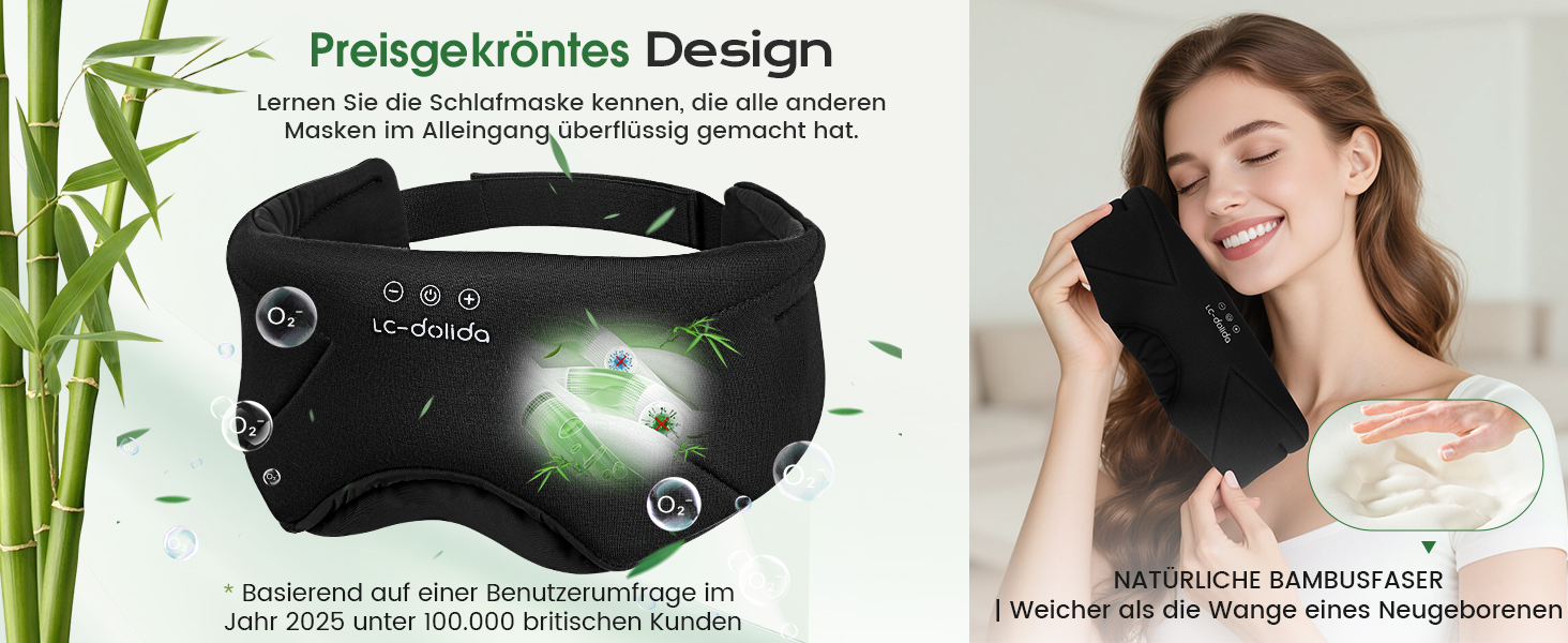 Маска для сну з Bluetooth-навушниками LC-dolida V5.4, 3D дихаюча бавовняна маска для очей з мікрофоном, миюча, для подорожей, йоги та медитації (Чорна)