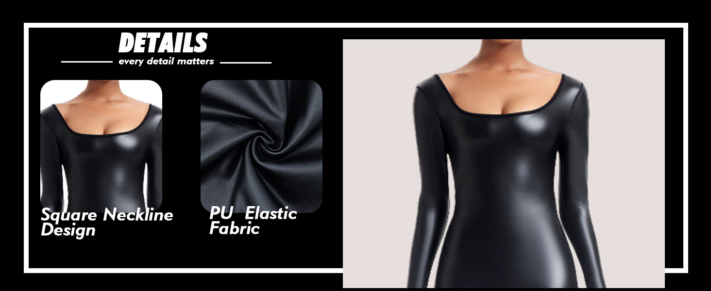 Комбінезон-боді з екошкіри для жінок Ausing. Боді, стрейч, глянцевий, для вечірок, карнавалу, Хелловіну, клубу. Чорний колір.