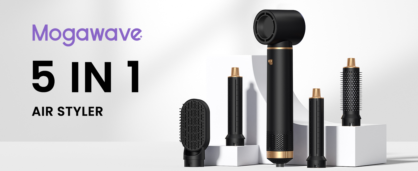 Мультистайлер для волосся 5 в 1 MogaWave Airstyler Pro 1000W: фен-щітка, плойка для локонів, об'ємний стайлер з іонізацією, чорний