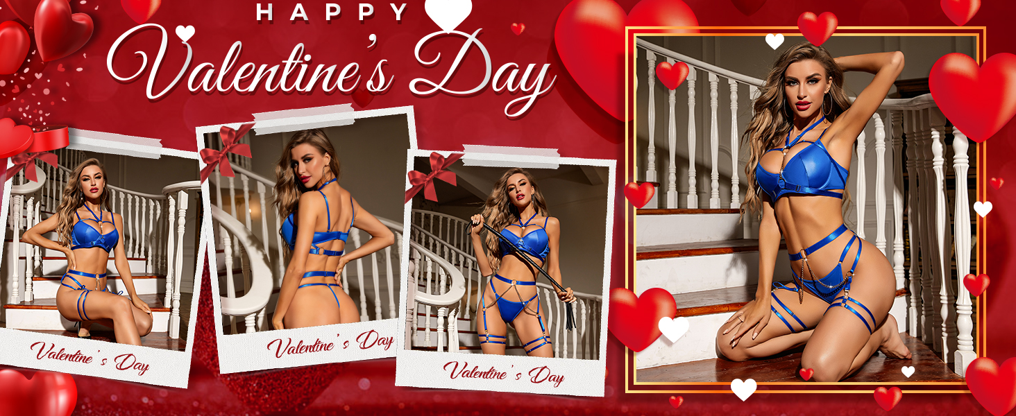 Жіночий комплект спідньої білизни RSLOVE з бретельками - Сексуальна білизна бюстгальтер та труси, 6 предметів, чорний колір