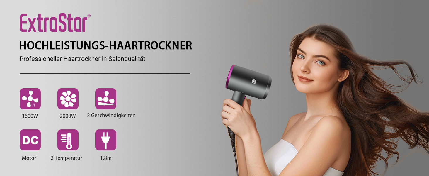 Професійний фен для волосся Haartrockner 2000W з дифузором та стилізуючою насадкою, 2 режими швидкості та температури, захист від перегріву